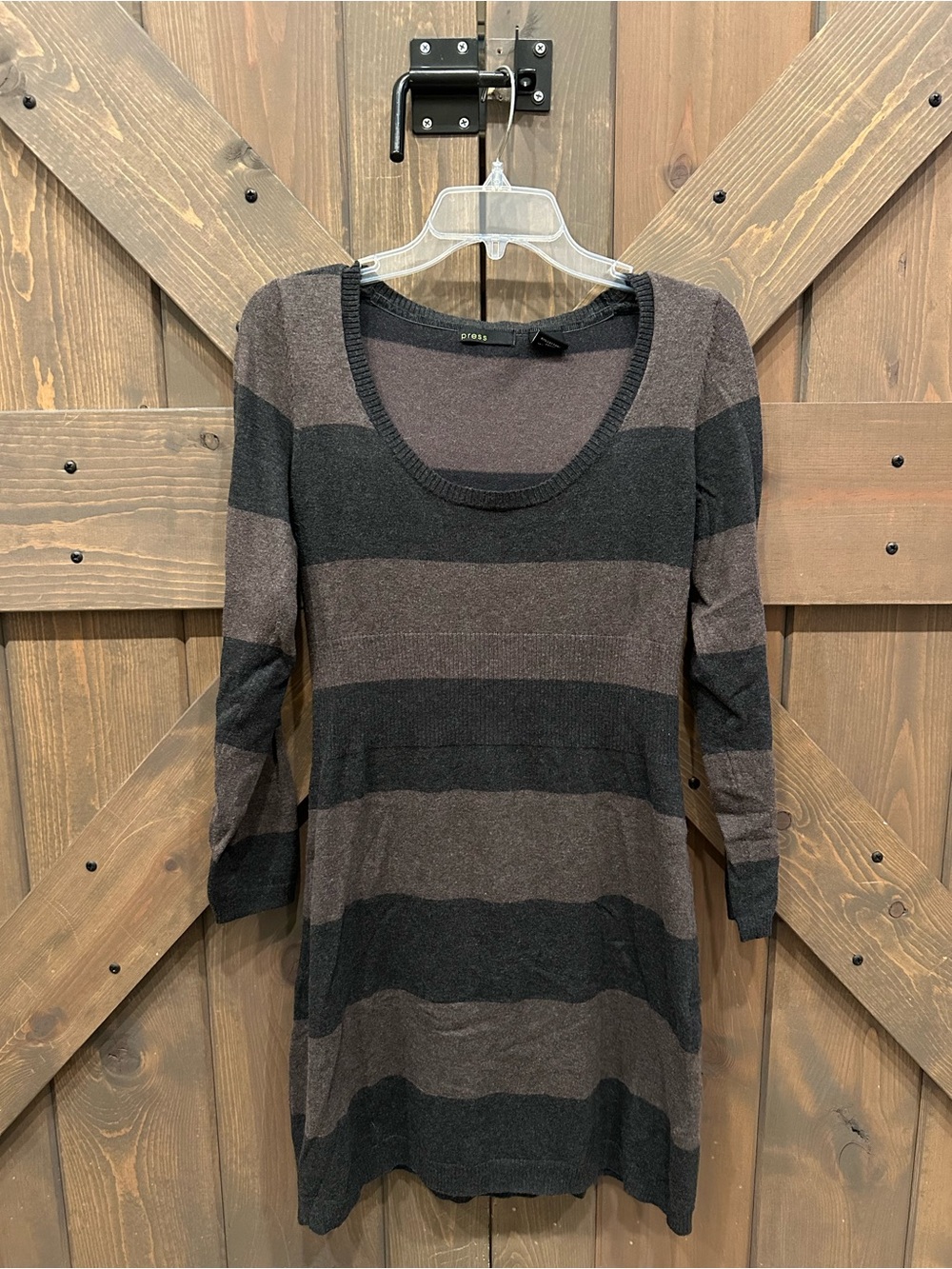 Brown & Black Striped Scoop Neck Sweater Dress